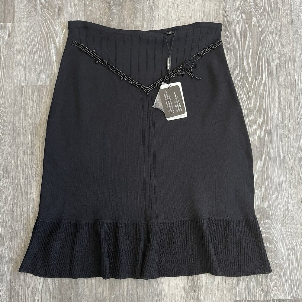 Michelle Nicole NEW Black Knit Skirt Beaded Detail Black Size Large 90s Y2k NOS